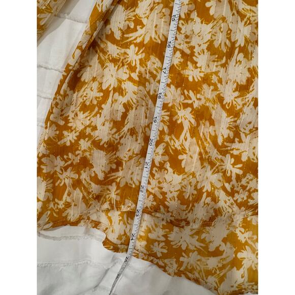 Vici Floral Long Sheer Blouse Women’s Medium Mustard Yellow Cottagecore Coquette - Picture 7 of 16